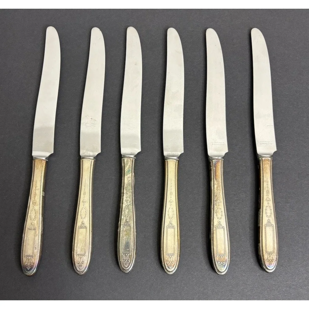 6 Oneida Community Grosvenor Dinner Knives Silverplate 9 1/2